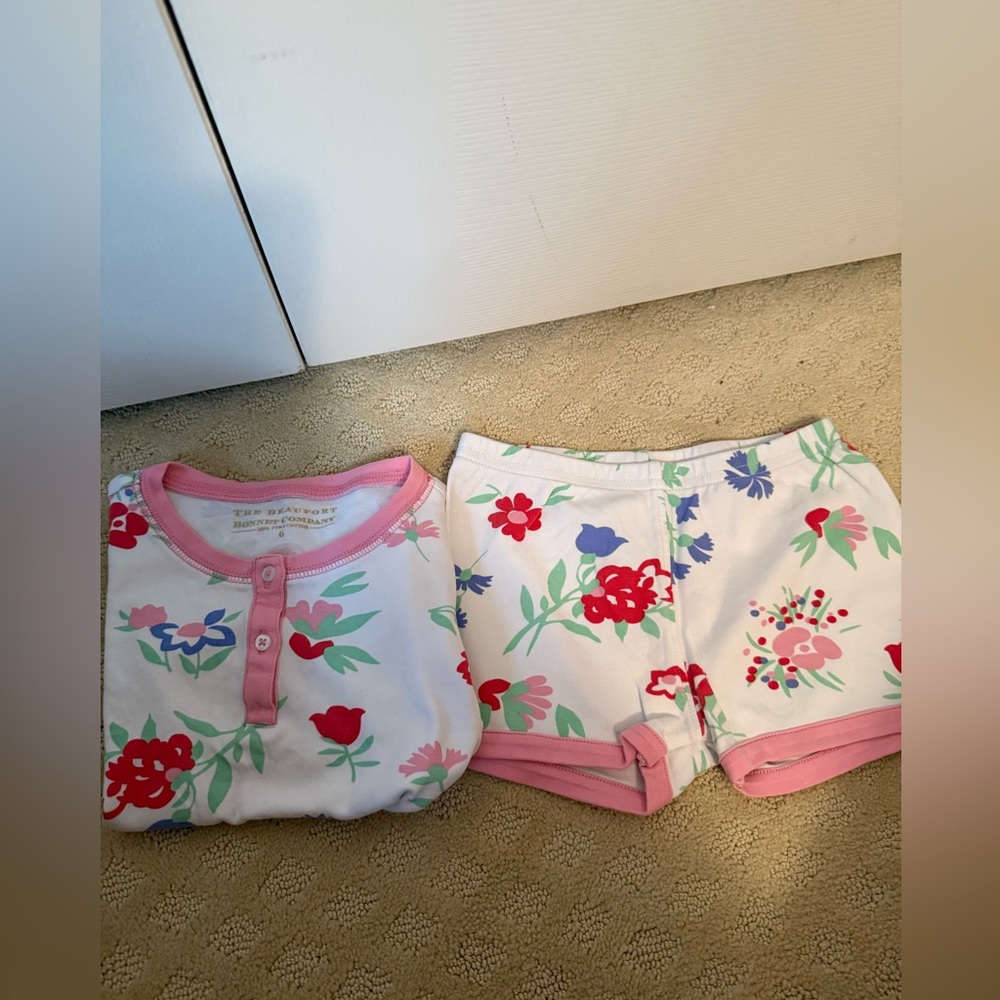 The Beaufort Bonnet Company Pink and White Floral Kids Pajama Set